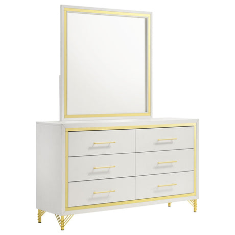 Lucia 6-drawer Bedroom Dresser with Mirror White - 224733M - Luna Furniture