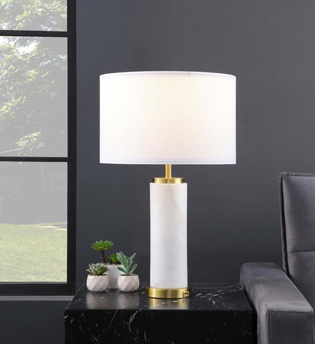 Lucius Drum Shade Bedside Table Lamp White and Gold - 920208 - Luna Furniture