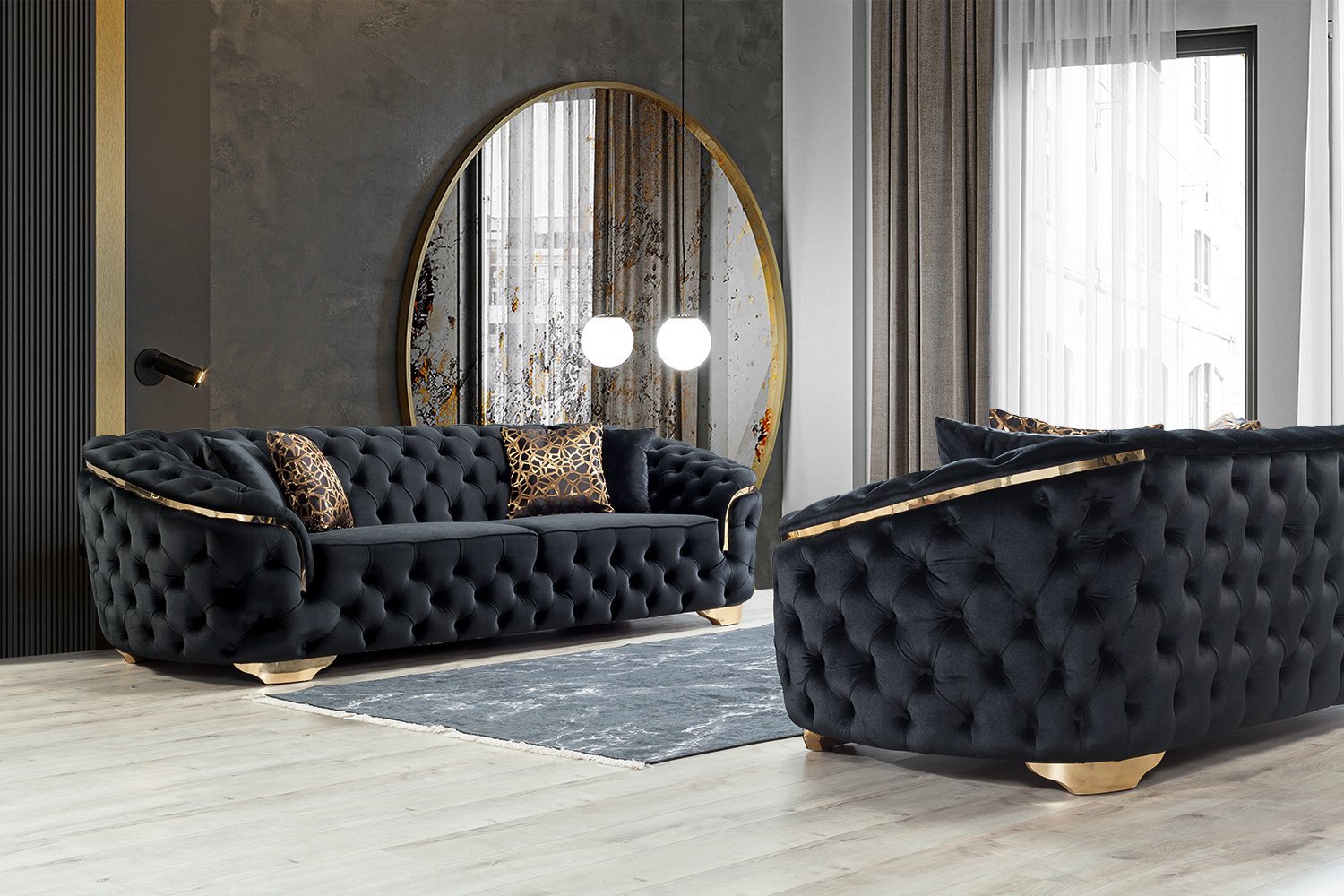 lupino black velvet living room set - luna furniture from nova
