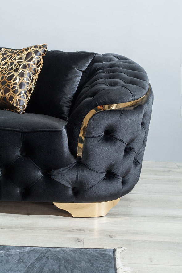 Lupino Black Velvet Loveseat - LUPINOBLACK-L - Luna Furniture