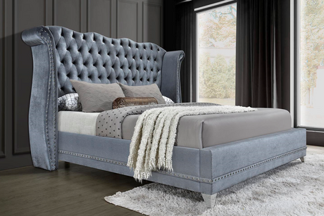 Luxor Gray Velvet Queen Platform Bed from Happy Homes - Luna Furniture