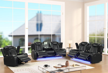 Luz Black 3-Piece Reclining Living Room Set from Happy Homes - Luna Furniture
