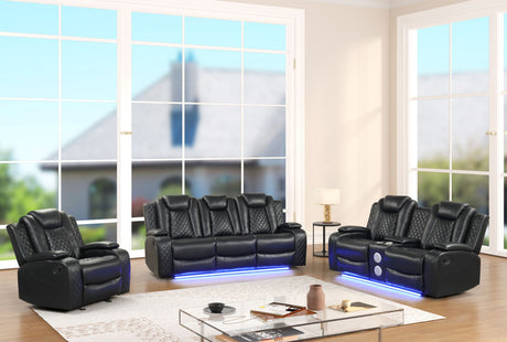 Luz Black 3-Piece Reclining Living Room Set from Happy Homes - Luna Furniture