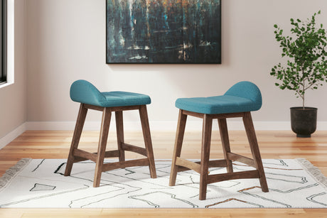 Lyncott Blue/Brown Counter Height Barstool, Set of 2 from Ashley - Luna Furniture