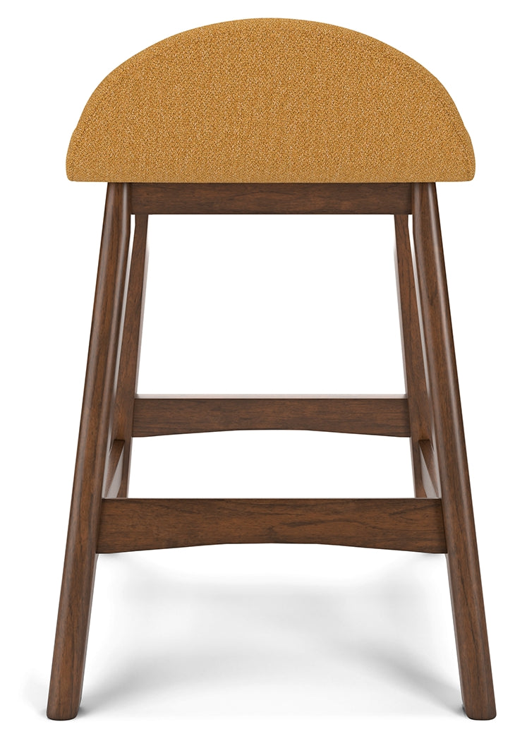 Lyncott Mustard/Brown Counter Height Barstool, Set of 2 from Ashley - Luna Furniture