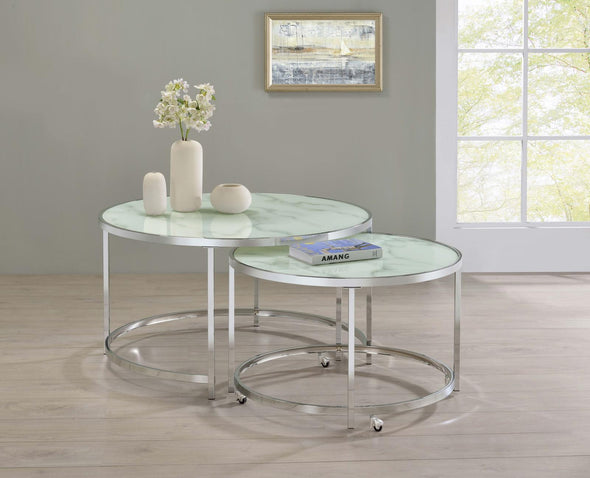 Lynn 2-piece Round Nesting Table White and Chrome - 721528 - Luna Furniture