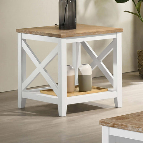 Maisy Square Wooden End Table With Shelf Brown and White - 708097 - Luna Furniture
