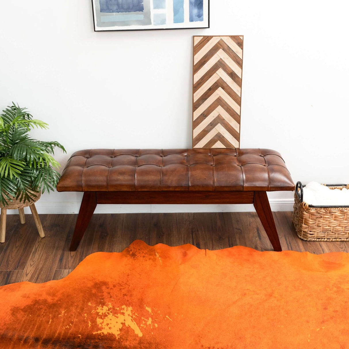 Maja Tan Leather Bench from Midinmod - Luna Furniture