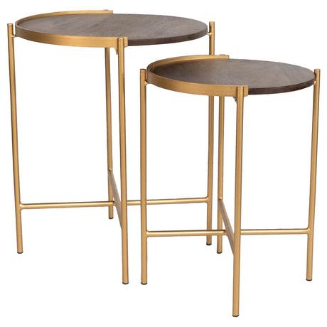 Malka 2-piece Round Nesting Table Dark Brown and Gold - 936168 - Luna Furniture