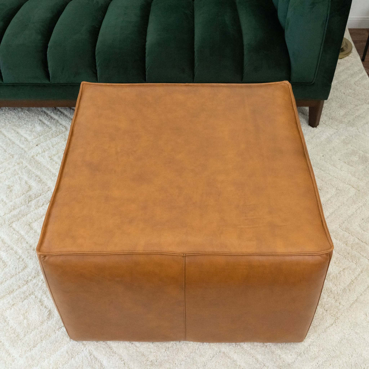 Mallory Mid-Century Square Genuine Leather Upholstered Ottoman in Tan 27.5" - AFC00055 - Luna Furniture