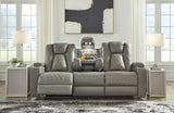 Mancin Gray Reclining Sofa with Drop Down Table - 2970289 - Luna Furniture