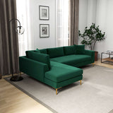 Mano Mid-Century Modern L-Shaped Velvet  Sectional Sofa in Green Left Sectional - AFC00535 - Luna Furniture