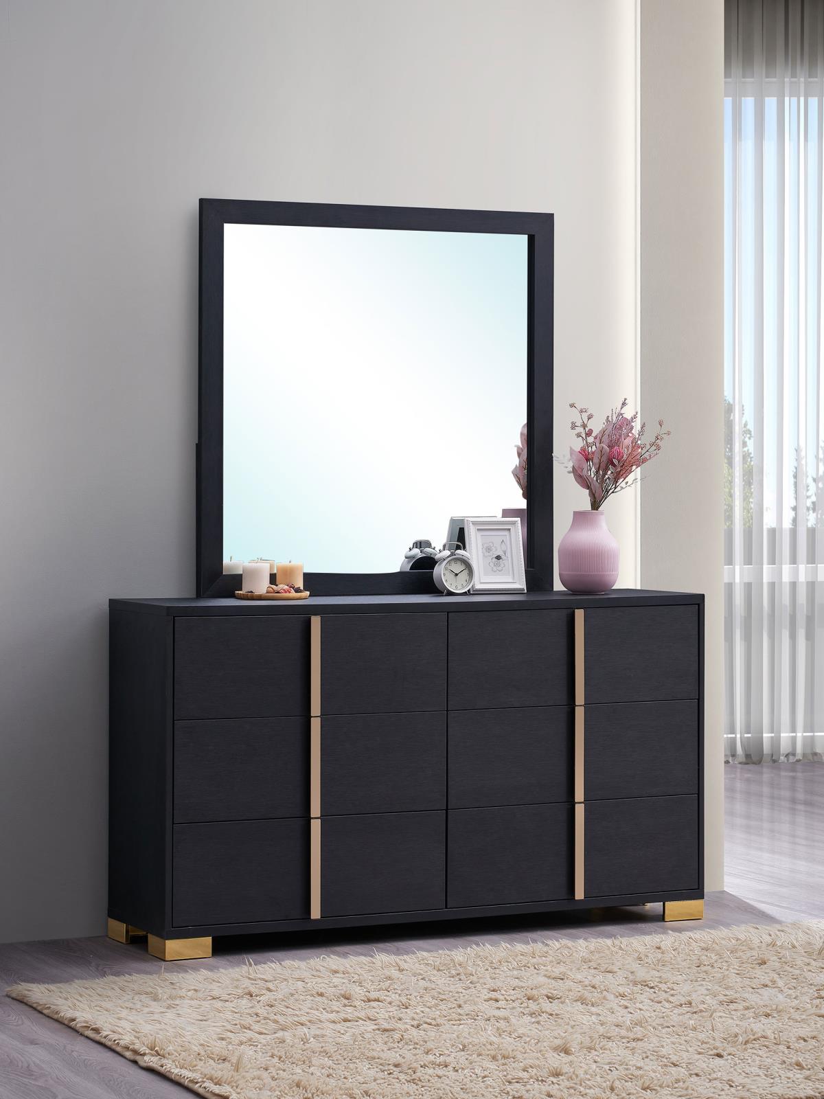Marceline Black 6-Drawer Dresser with Mirror from Coaster - Luna Furniture