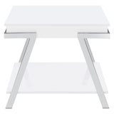 Marcia Wood Rectangular End Table White High Gloss and Chrome - 708157 - Luna Furniture