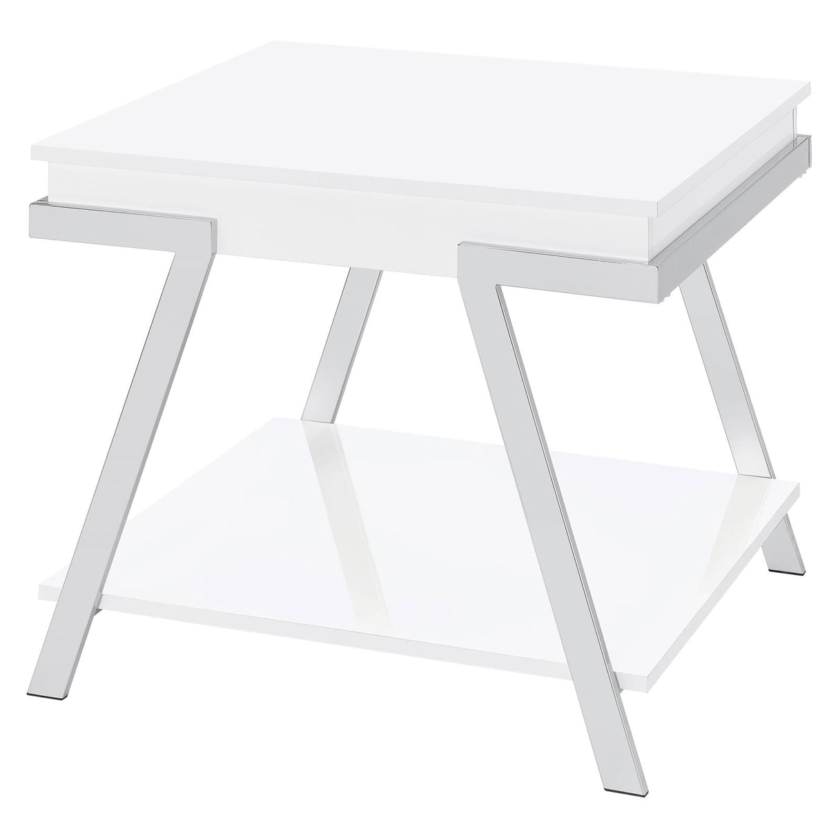 Marcia Wood Rectangular End Table White High Gloss and Chrome - 708157 - Luna Furniture