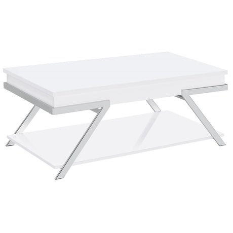 Marcia Wood Rectangular Lift Top Coffee Table White High Gloss and Chrome - 708158 - Luna Furniture