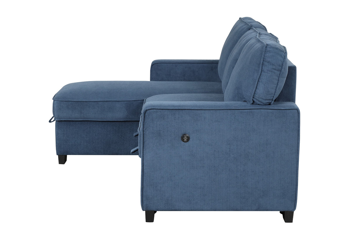 MARCOS Sectional With Pull-Out Bed - MARCOS BLUE - Luna Furniture