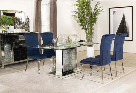 Marilyn 5-piece Rectangular Dining Set Mirror and Ink Blue - 115571N-S5B - Luna Furniture
