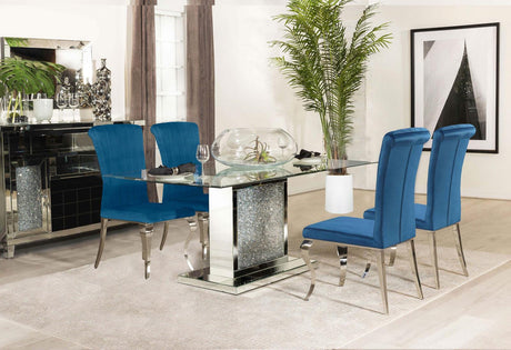 Marilyn 5-piece Rectangular Dining Set Mirror and Teal - 115571N-S5T - Luna Furniture