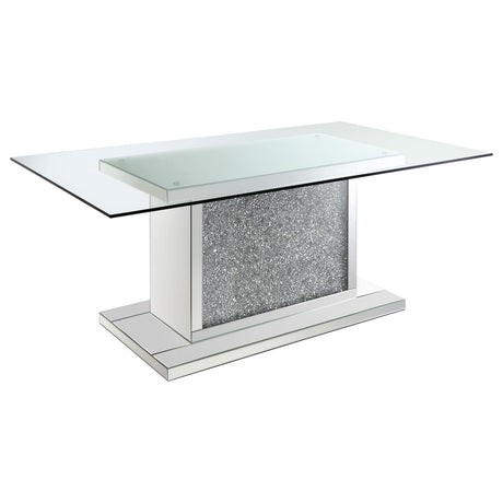 Marilyn Pedestal Rectangle Glass Top Dining Table Mirror - 115571N - Luna Furniture