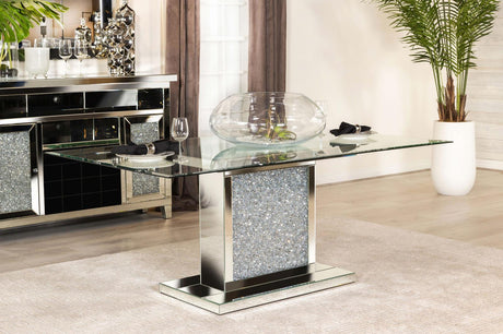 Marilyn Pedestal Rectangle Glass Top Dining Table Mirror - 115571N - Luna Furniture