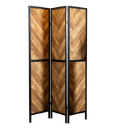 Marlene Rustic Tobacco and Black Herringbone Pattern 3-Panel Screen from Coaster - Luna Furniture