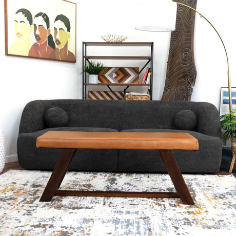 Marley Genuine Leather Bench in Tan - AFC01893 - Luna Furniture