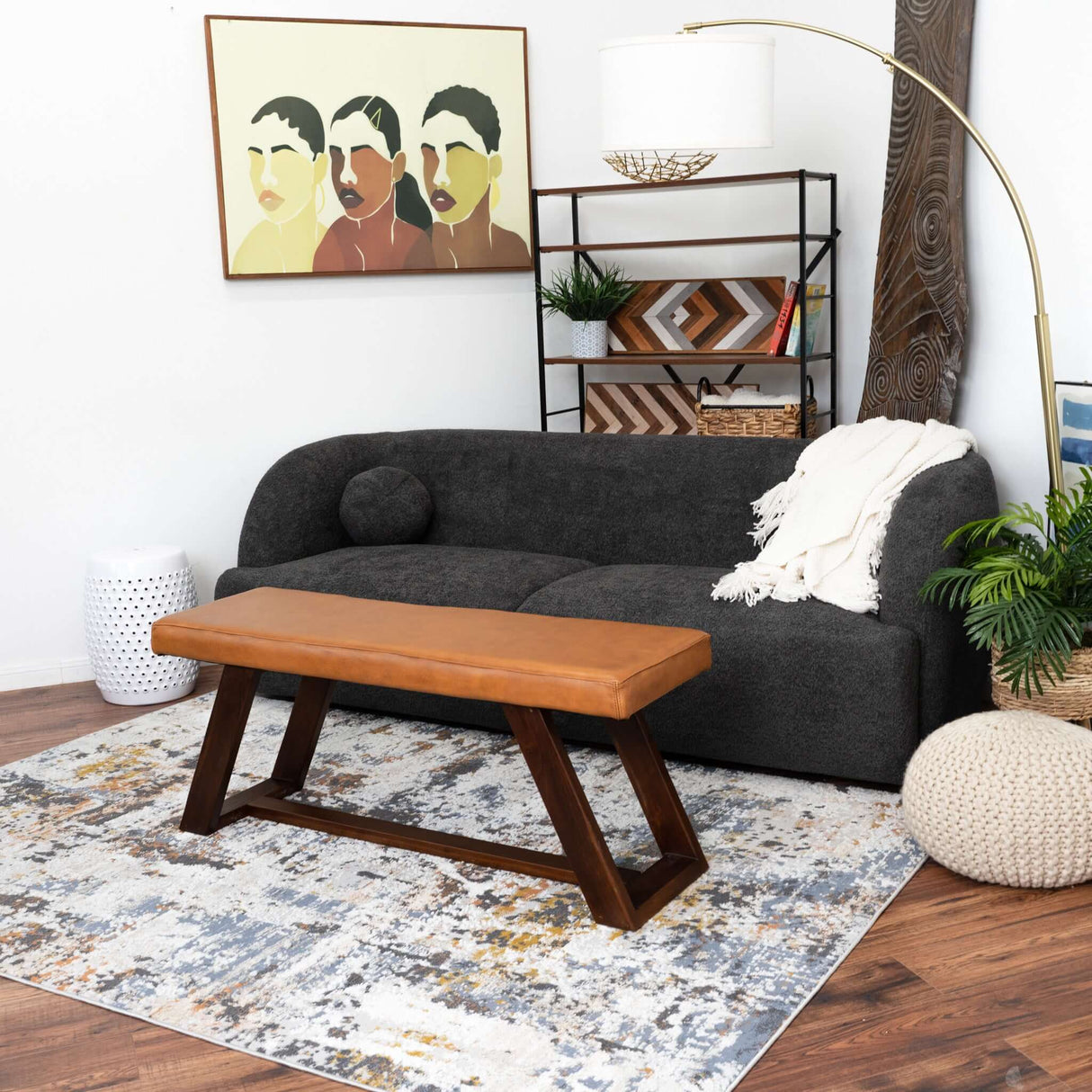 Marley Genuine Leather Bench in Tan - AFC01893 - Luna Furniture