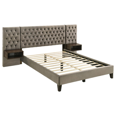 Marley Light Brown Upholstered Eastern King Platform Bed with Headboard Panels from Coaster - Luna Furniture