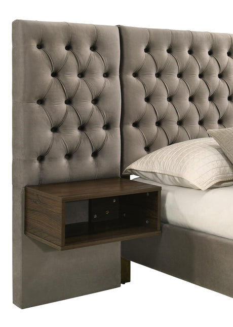 Marley Light Brown Upholstered Queen Platform Bed with Headboard Panels from Coaster - Luna Furniture