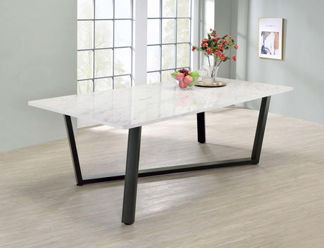 Mayer Rectangular Dining Table Faux White Marble and Gunmetal - 193781 - Luna Furniture