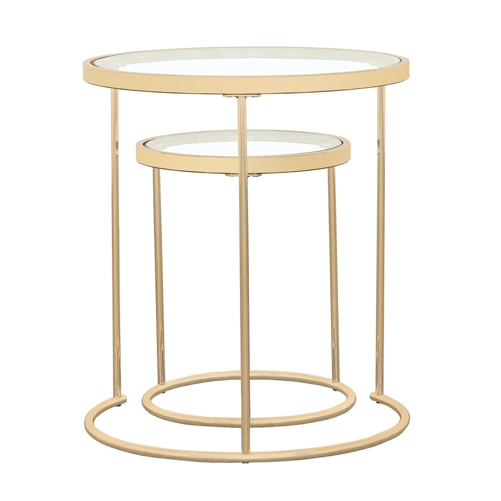 Maylin Gold 2-Piece Round Glass Top Nesting Tables from Coaster - Luna Furniture