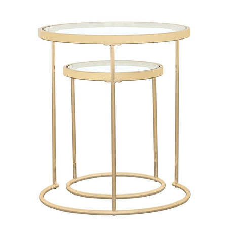 Maylin Gold 2-Piece Round Glass Top Nesting Tables from Coaster - Luna Furniture