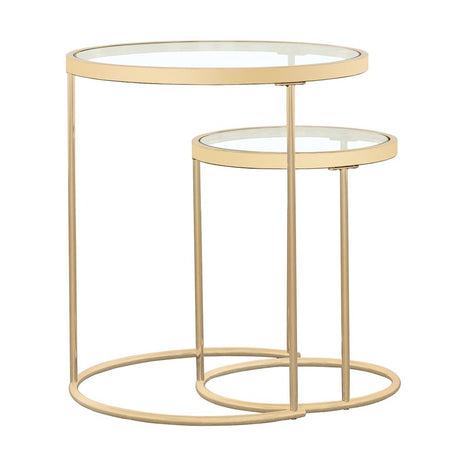 Maylin Gold 2-Piece Round Glass Top Nesting Tables from Coaster - Luna Furniture