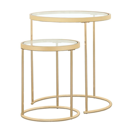 Maylin Gold 2-Piece Round Glass Top Nesting Tables from Coaster - Luna Furniture