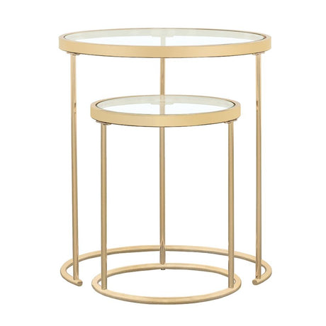 Maylin Gold 2-Piece Round Glass Top Nesting Tables from Coaster - Luna Furniture