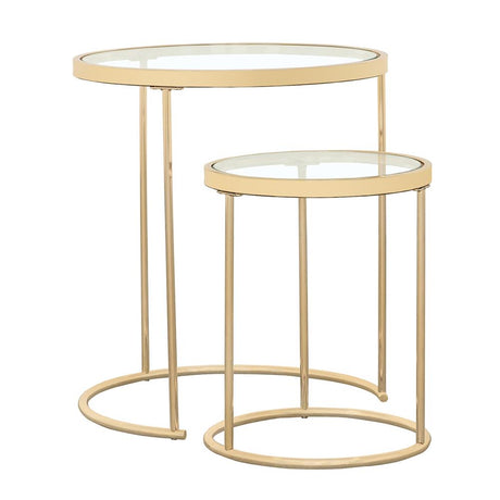 Maylin Gold 2-Piece Round Glass Top Nesting Tables from Coaster - Luna Furniture