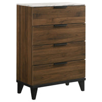 Mays 4-drawer Chest Walnut Brown with Faux Marble Top - 215965 - Luna Furniture