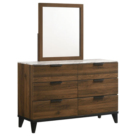 Mays 6-drawer Dresser with Mirror Walnut Brown with Faux Marble Top - 215963M - Luna Furniture