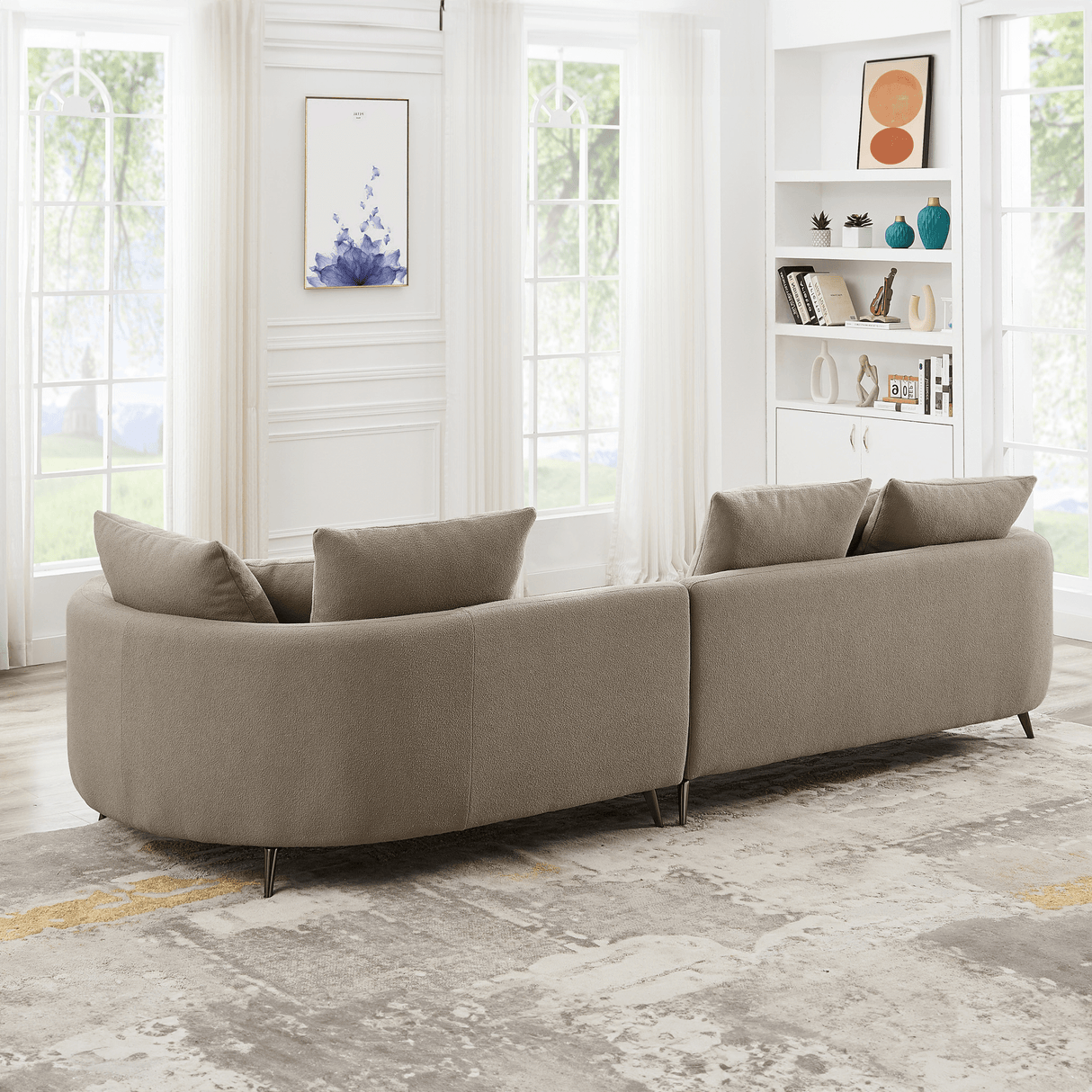 McKenzie Mid-century Modern Boucle Sectional Sofa Ivory / Right - AFC01863 - Luna Furniture