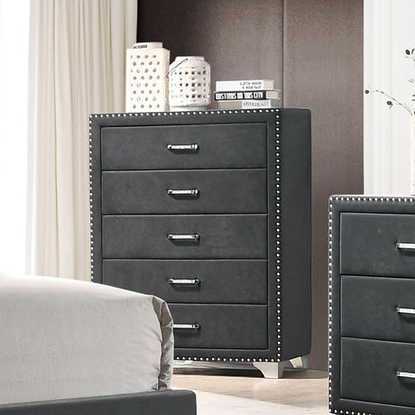 Melody 5-drawer Upholstered Chest Grey - 223385 - Luna Furniture