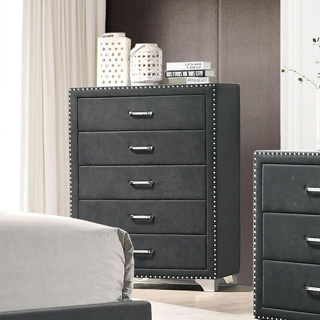 Melody Gray 5-Drawer Upholstered Chest from Coaster - Luna Furniture