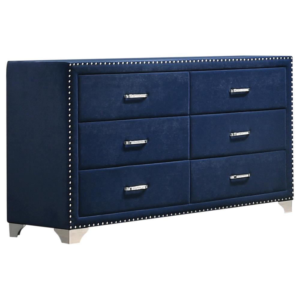 Melody Pacific Blue Upholstered 6-Drawer Dresser from Coaster - Luna Furniture