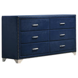 Melody Pacific Blue Upholstered 6-Drawer Dresser from Coaster - Luna Furniture