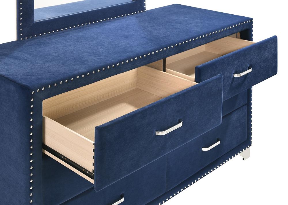 Melody Pacific Blue Upholstered 6-Drawer Dresser from Coaster - Luna Furniture