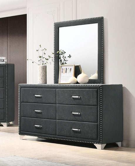Melody 6-drawer Upholstered Dresser with Mirror Grey - 223383M - Luna Furniture