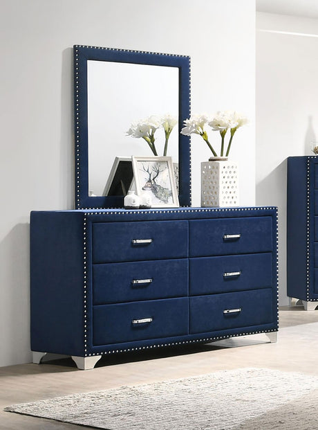 Melody 6-drawer Upholstered Dresser with Mirror Pacific Blue - 223373M - Luna Furniture