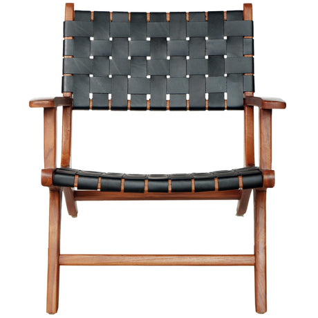 Melody Black Strap Leather Teak Wood Lounge Chair Black - AFC01803 - Luna Furniture