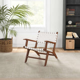 Melody Black Strap Leather Teak Wood Lounge Chair Black - AFC01803 - Luna Furniture