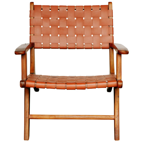 Melody Black Strap Leather Teak Wood Lounge Chair Tan - AFC01805 - Luna Furniture